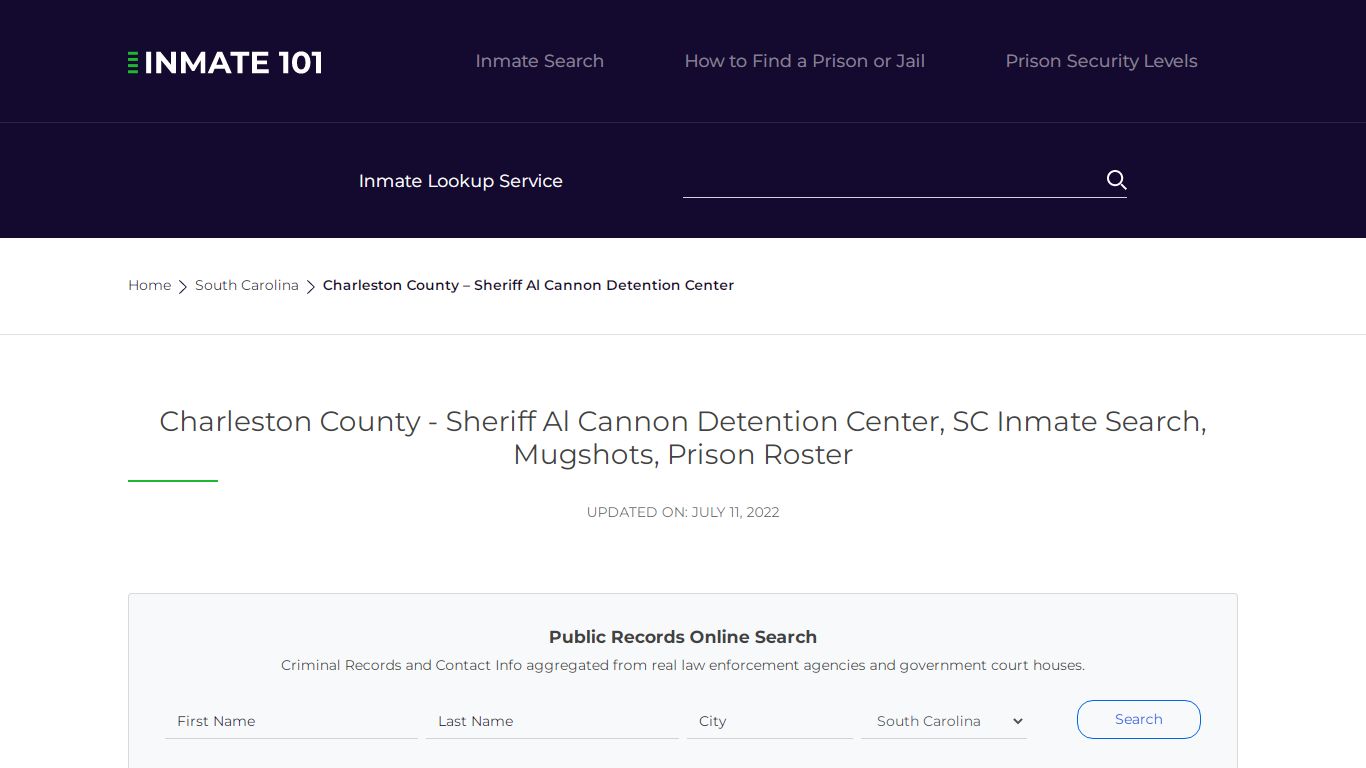 Charleston County - Sheriff Al Cannon ... - Inmate Lookup